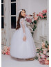 White Lace Tulle Sparkly Flower Girl Dress